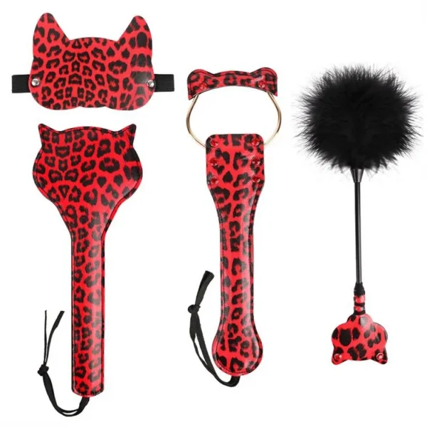 Leopard Design Sexy Eye Mask Furry Feather Flirting Tickler Floggings PU Leather Sex Toy Bondage