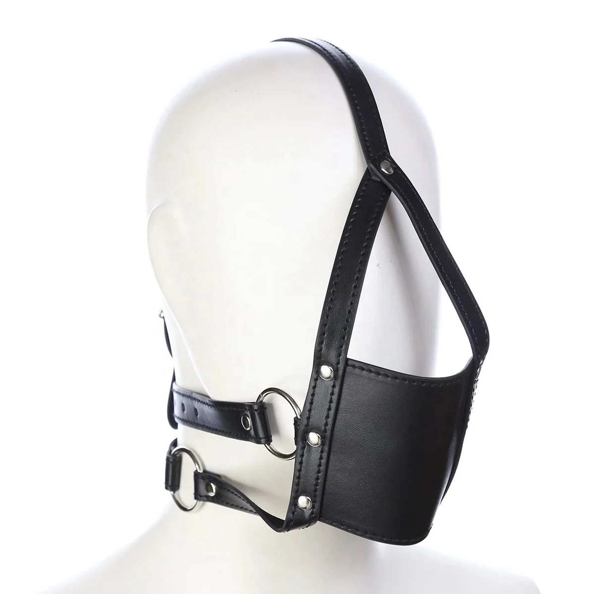 PU Leather Half Mask With Oral Fixation Stuffed Adult Game Open Mouth Gag Ball Head Harness Sex Toys for Woman