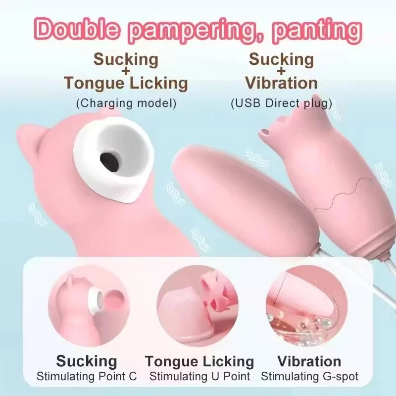 Sex Toy Sucking Orgasm Cat Jump Egg Vibrating Tongue Licking pink Usb Charging Vibrating Egg