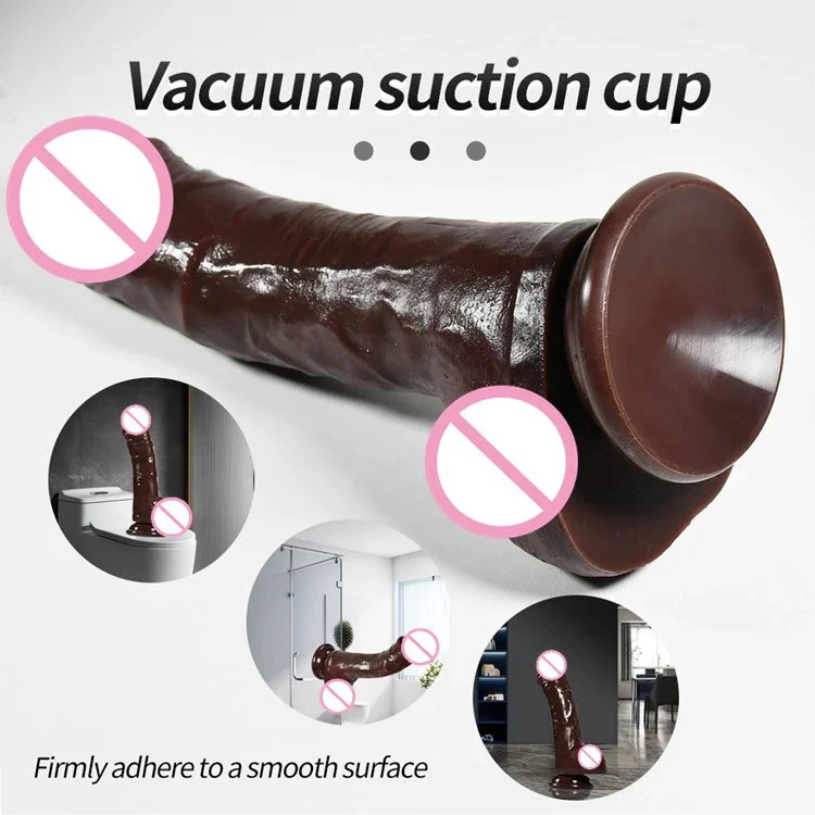 Double Liquid Silicone Female Masturbation Super Brown Realistic Dildo Adult Sex Toys for Women
