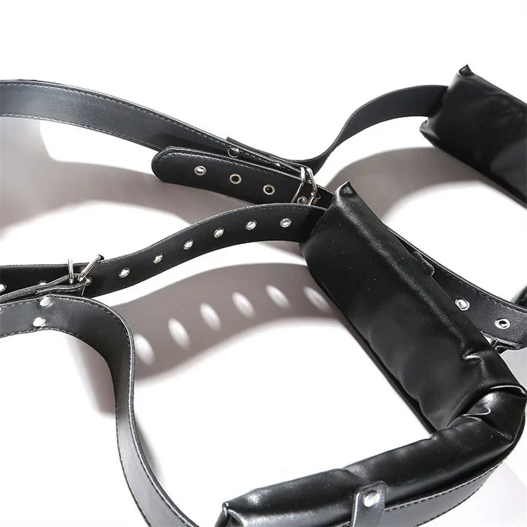 PU Leather Sponge Open Leg Bondage Restraints Neck Leg Spreader Strap Slave Bondage Thigh Cuffs