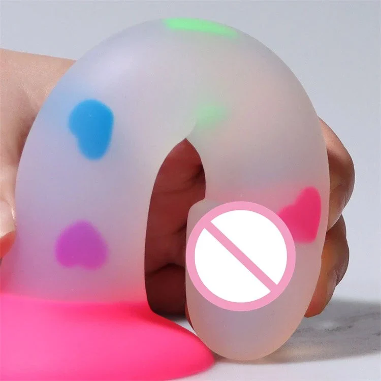 Glow in the Dark Colorful Pink Candy Heart Design Realistic Silicone Jelly Dildo Suction Cup Sex Toy Women