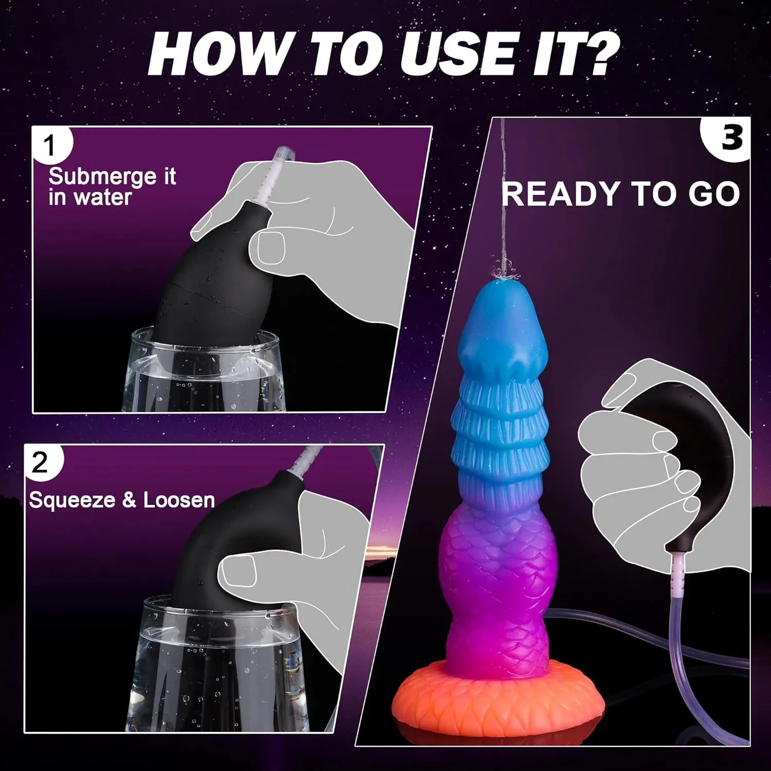 Fantasy Luminous Water Spray Soft Silicone Dildo Monster Ejaculating Toy with Big Knot Alien Dragon Suction Cup Anal Play