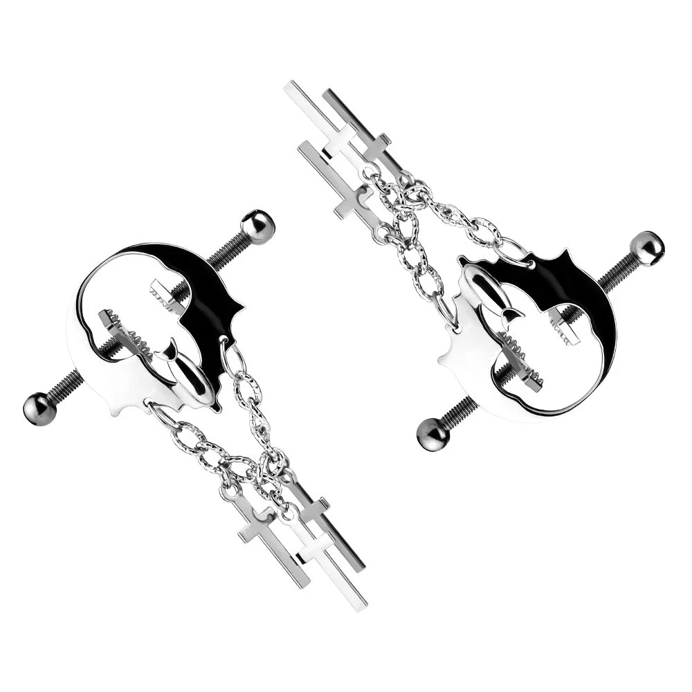 Metal Collar Nipple Clamp Stainless Steel Nipple Fun Leather Belt Flirting Halloween Horror Atmosphere Sex Toys