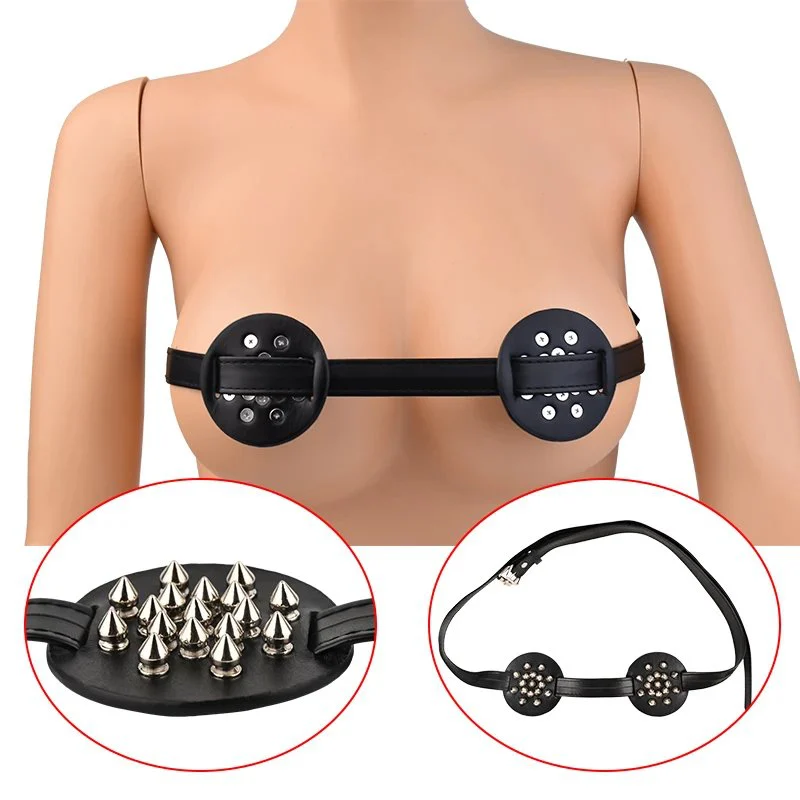 Metal Breast Binder with Adjustable Belt Breast Bondage With Spiked round Clamp Teasing Sex Toys for Man Women