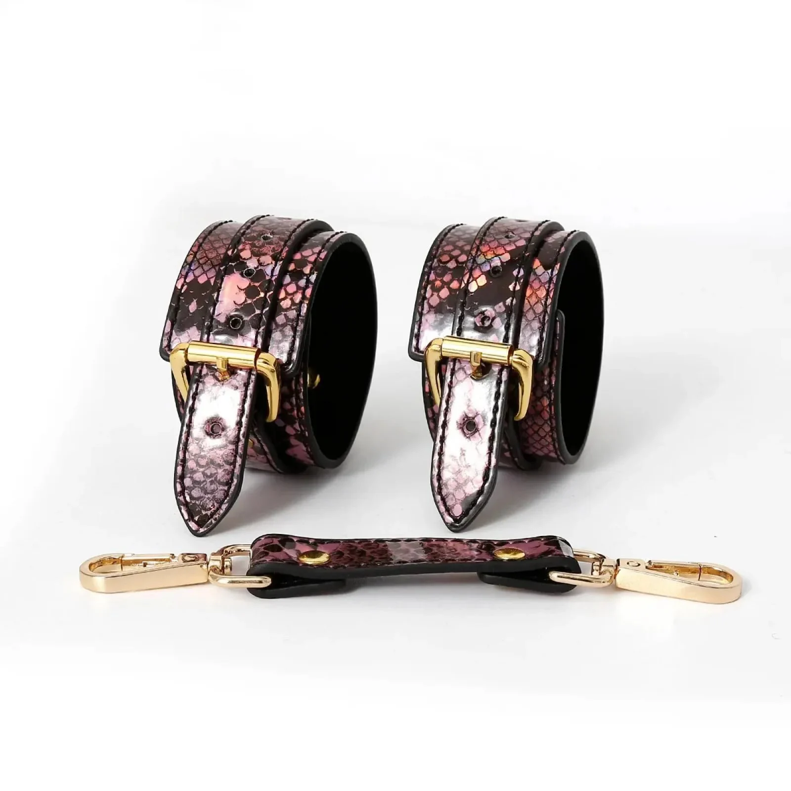 PU Leather Bondage Kit Snake Pattern Fetish Adult Game Sex Bondage Restraints Sets Handcuffs Legcuffs Collar with Leash