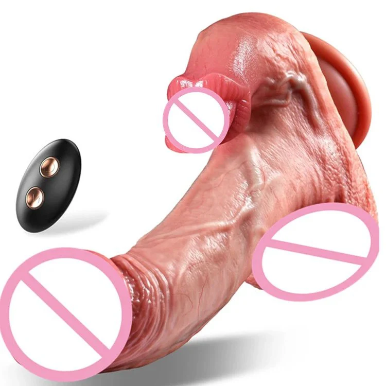 Remote Contral Big Size Vibrating Dildo with Tongue Licking Telescopic Silicone Penis for Women
