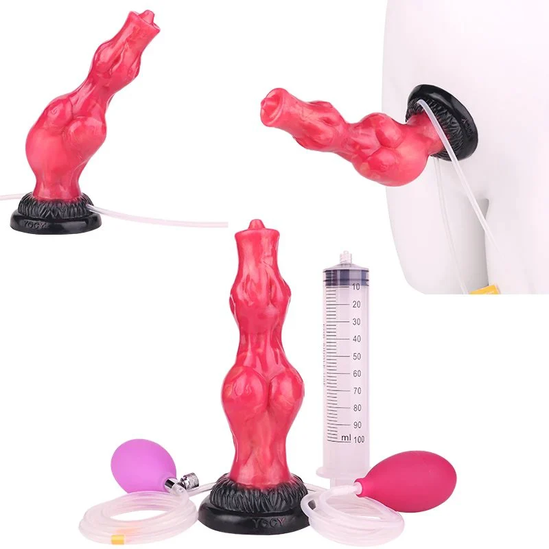 Fantasy Silicone Inflatable Squirting Wolf Dildo with Knot Butt Plug Sex Toy Ejaculating Dildo for Man and Woman