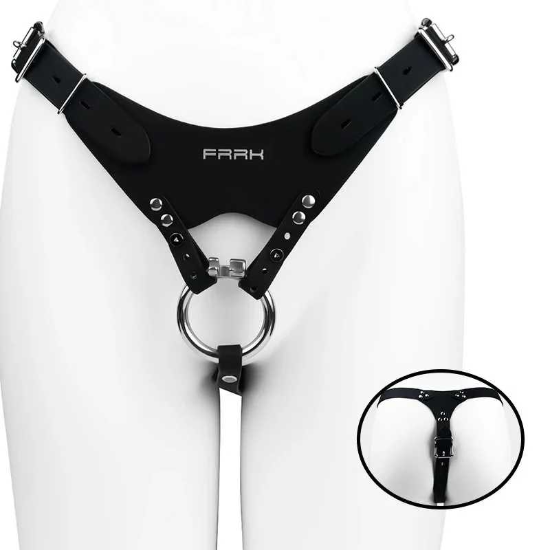 Multi-functional Restraint Harness with Shoulder Straps for Wearing Dildos PU Synthetic Leather Bondage Product
