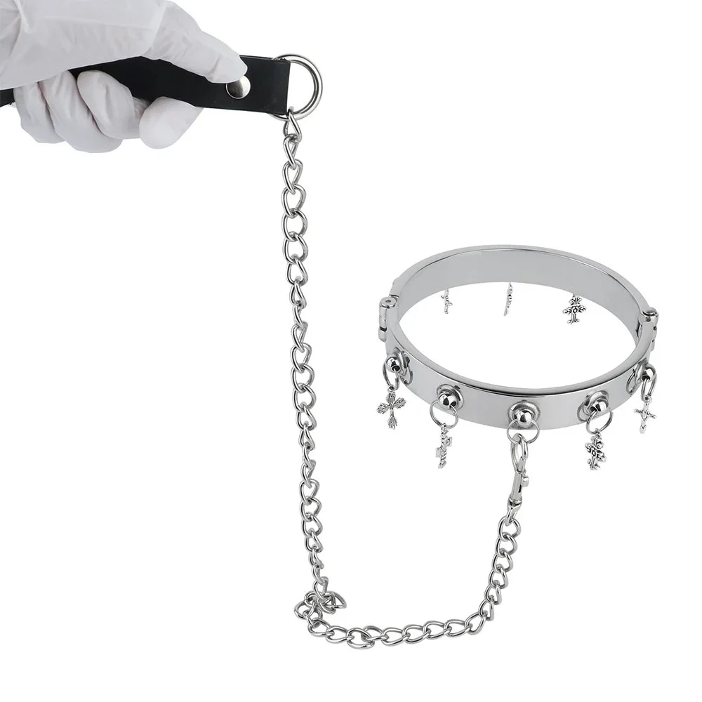 Metal Punk Sex Toy Collar Chain Submissive Collar and Leash Bondage Metal Neck Collar for Man Woman Pleasure Games