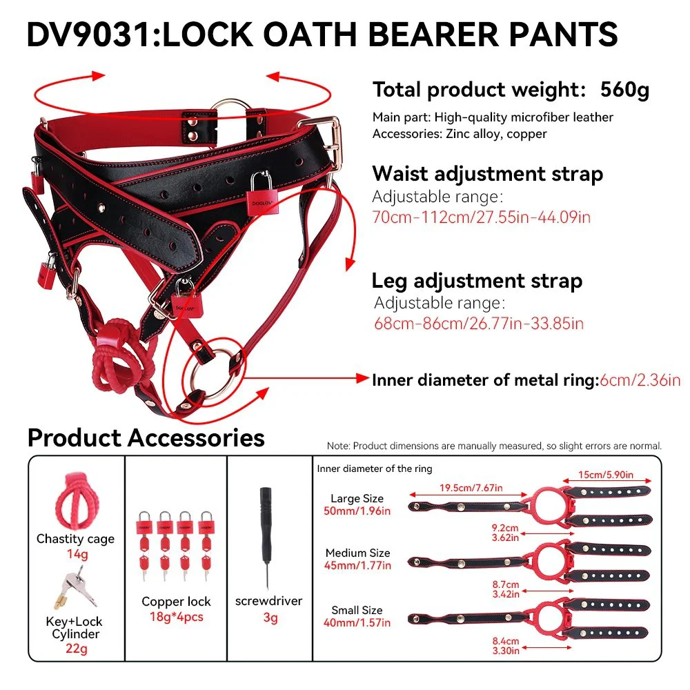 Red & Black Lockable Bondage Pants with Detachable Straps & Chastity Cage - Premium Microfiber Leather Harness for Couples