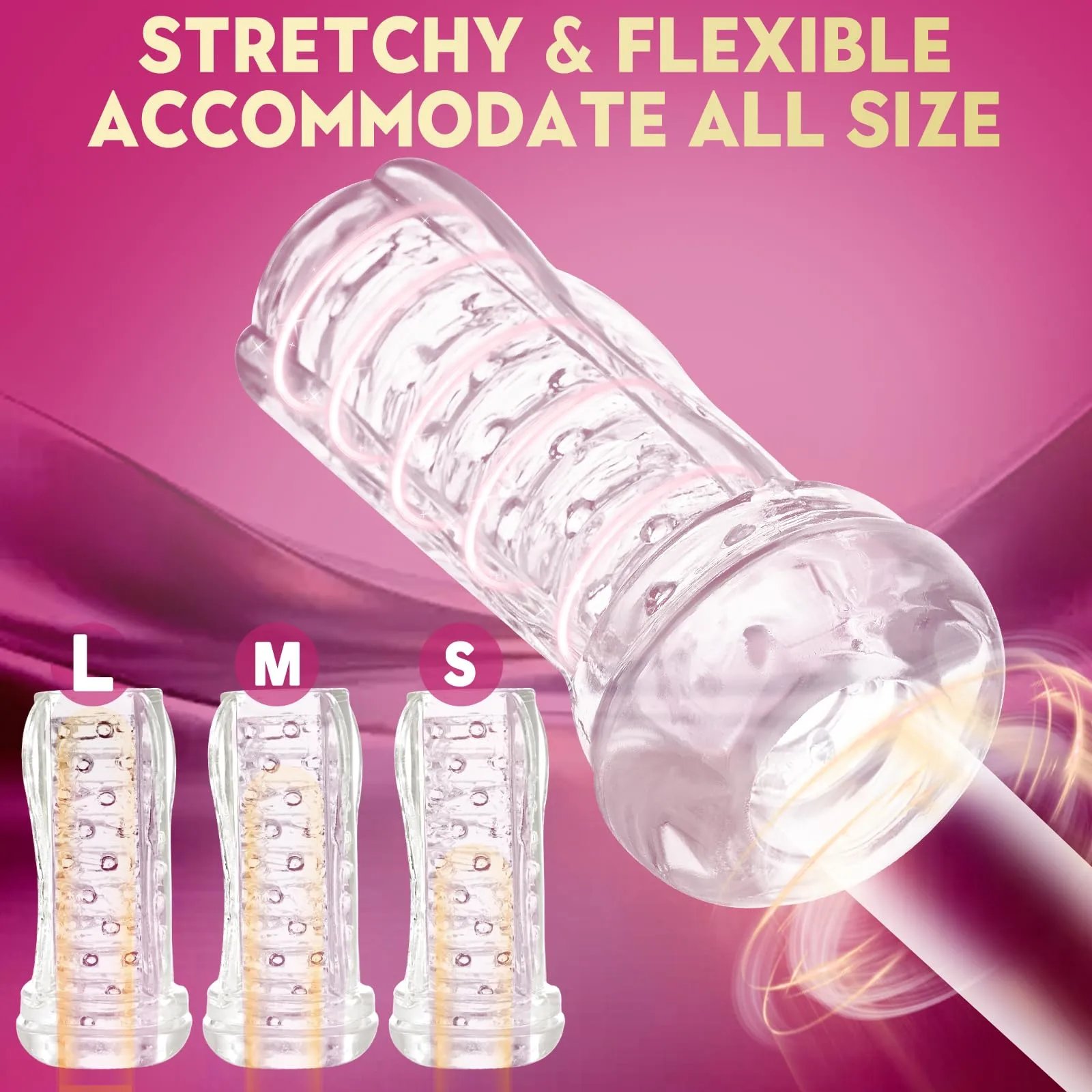 Male Masturbation Cup Clear Silicone Stroker Sleeve with Textured Inner Waterproof Manual Masturbator Sex Toy for Men Easy Clean