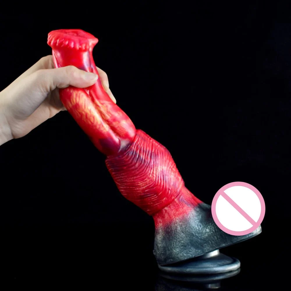Color Huge Artificial Penis Fire Dragon Color Strap on Dildo Realistic Testicles Dog Knot Dildo Sex