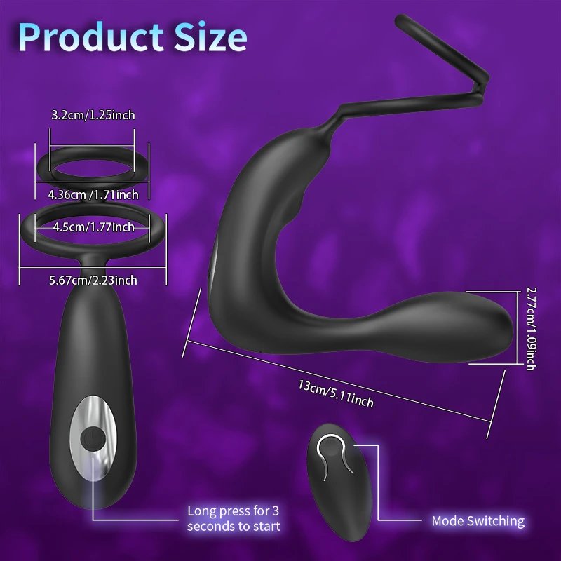 Multi-mode Insertion Cock Ring P Spot Massager Prostate Vibrator Remote Control ABS+Silicone IPX7 Waterproof 12 Modes for