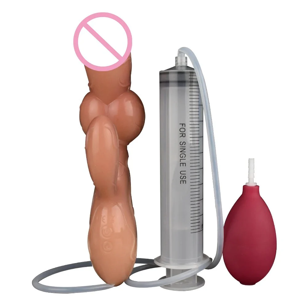 Head Heating Function and Squirting Function Dildos Vibrating Anal Plug Two Skins Color Dildos