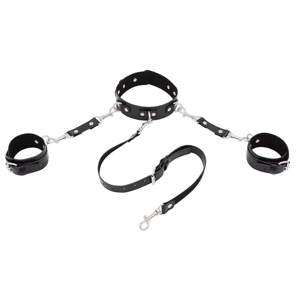 Bondage Hands Neck Connected Adult Sex Toy Leather Handcuffs Collar Other Sex Toy