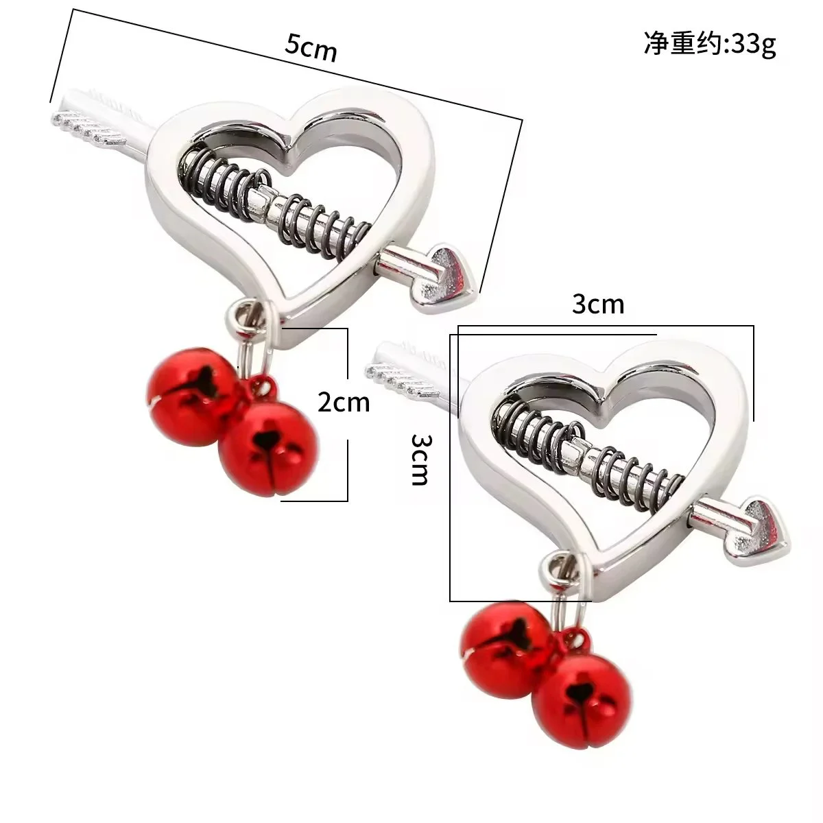 Sex Game Heart Shape Nipple Clamp Clips with Bell Play Adjustable Restraints Intimate Toys Accessories