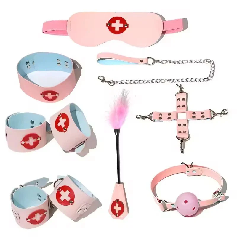 Nurse Bondage Gear 8pcs set Sex Bondage Leather Handcuffs Whip Rope Adult Sex Products Fro Couples Safe Use