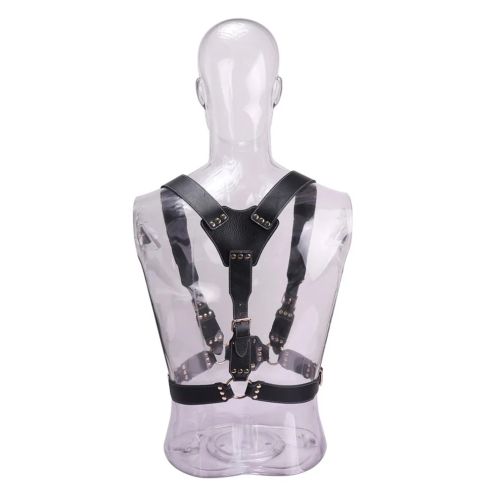 Sexual Chest Wild Iron Bind Strapon Double Dildo and Harness for Men Leather Bondage