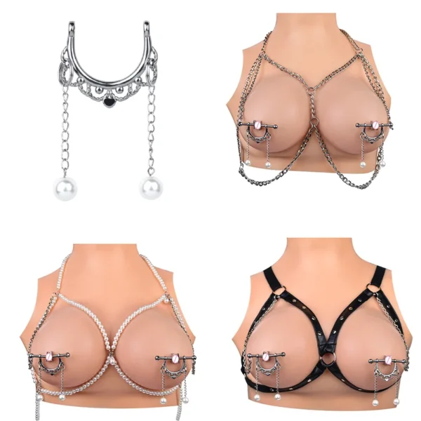 Nipple Clamp Adjustable Pressure Pearl Body Chains Necklace Stainless Steel Nipple Clips Non Piercing Body Jewelry for Women Men