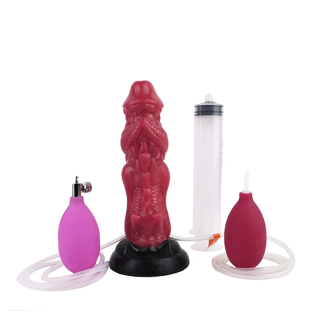Female Masturbator Fantasy Dragon Penis Inflatable Water Spray Dildo Soft Silicone Adult Fun Sex Toys