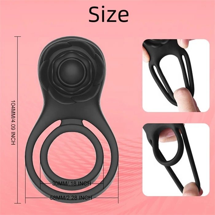 APP Controlled Men's Pleasure Penis Ring Vibrator with 10 Vibrations Cock Ring with Rose Clitoral Stimulating