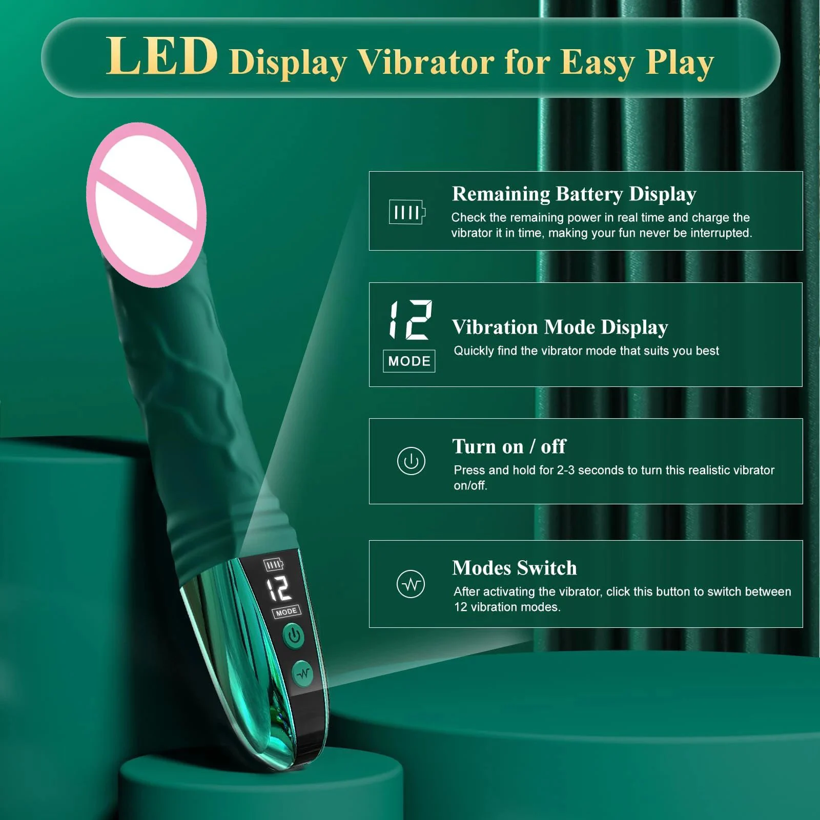 LED Display 12 Powerful Vibrations G Spot Dildo Vibrator Clitoris Masturbation Sex Toys Realistic Anal Dildo for Women Female