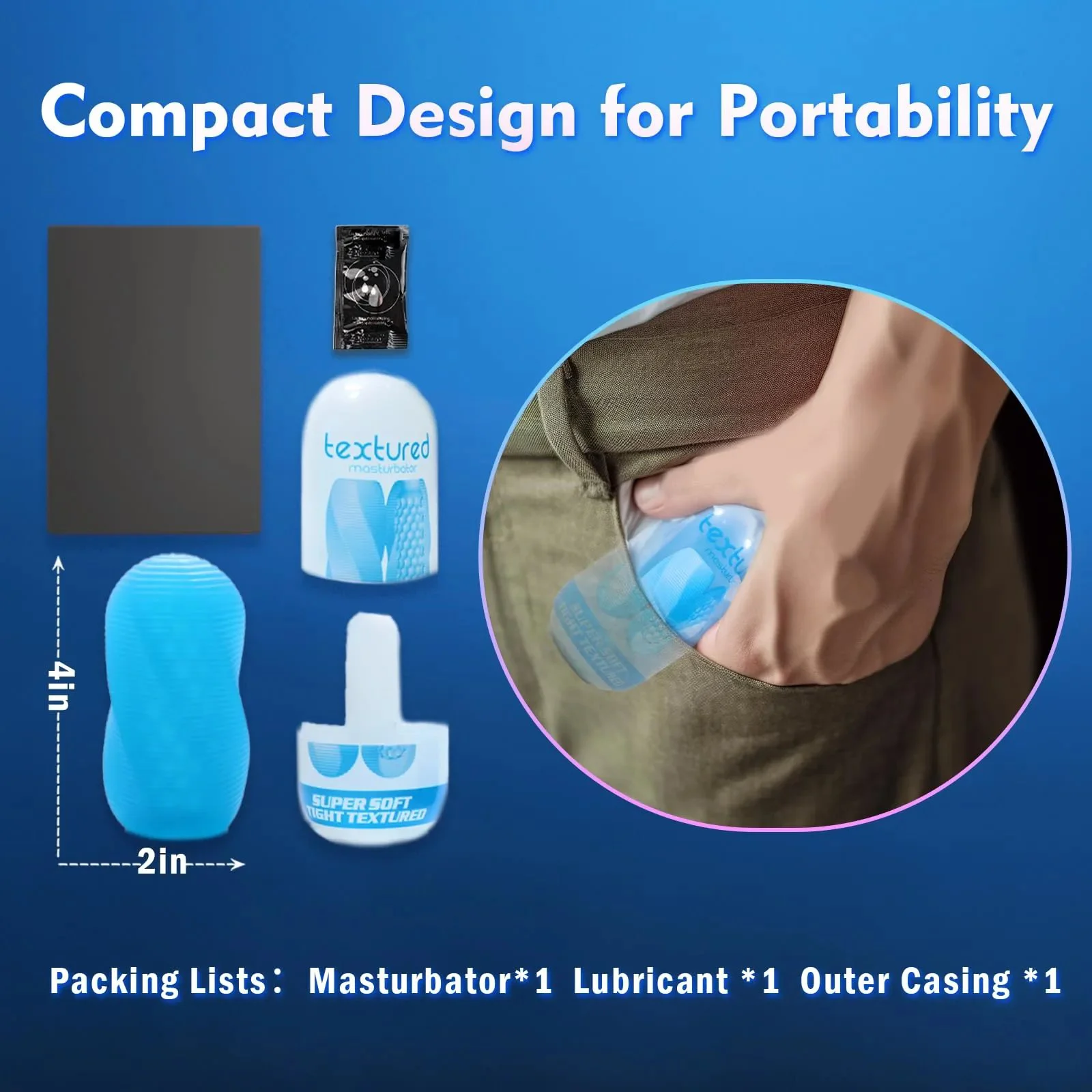 Male Masturbator Adult Sex Toy-Waterproof Ultra-Soft Stretchy for Penis Stroker Spinning Textured Design Pocket Storage