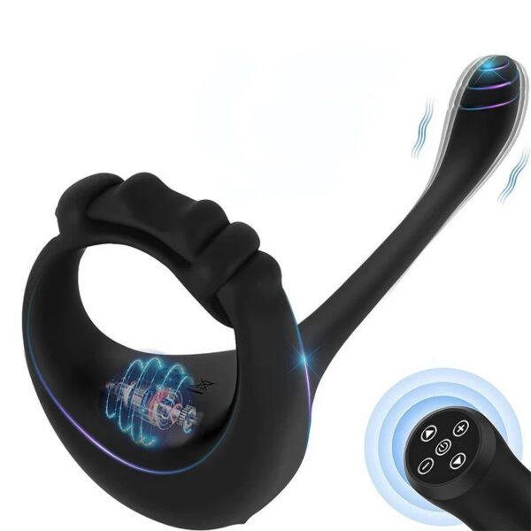 Male Homosexual Masturbation with Silicone Soft Penile Ring and Anal Plug Vibrator