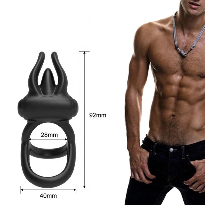 Silicone Vibrating Penis Ring with Clitoral Stimulator Adult Men's Sex Toys