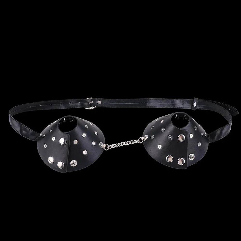 Rivet-Style Metal Nipple Clamps with Leather Belt Bondage Toy for Women