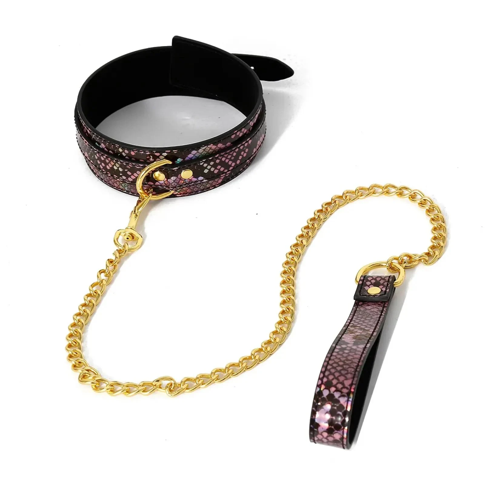 PU Leather Bondage Kit Snake Pattern Fetish Adult Game Sex Bondage Restraints Sets Handcuffs Legcuffs Collar with Leash