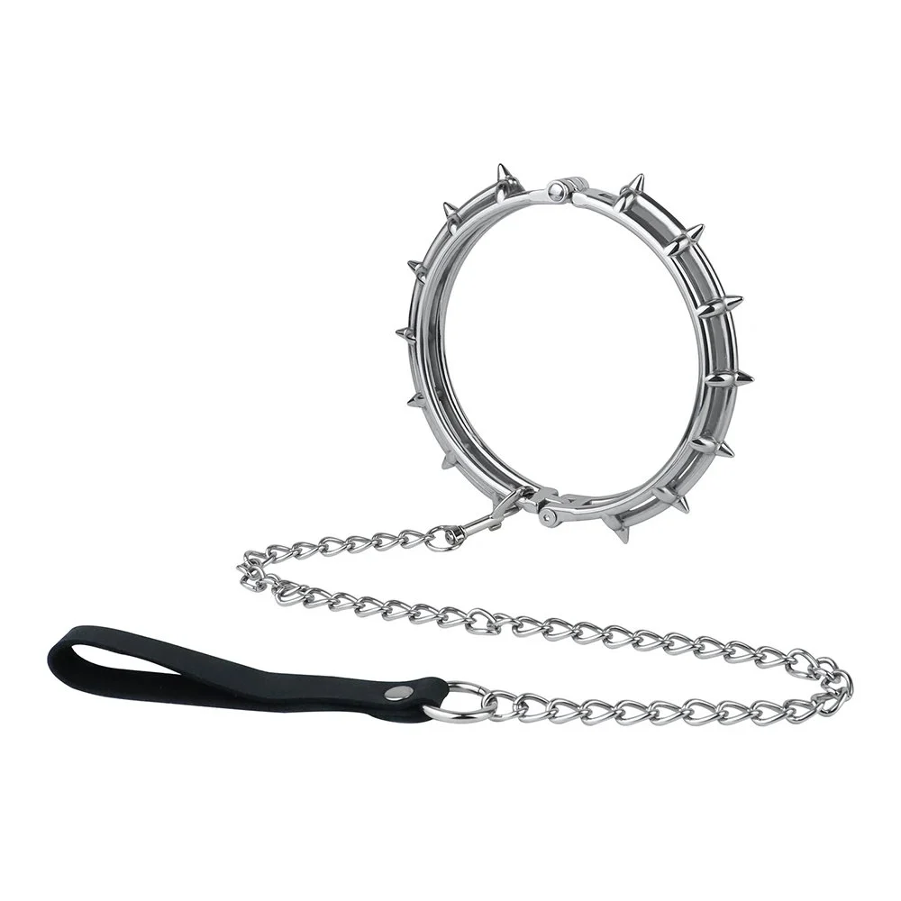 Silver Metal Necklace Collar for Men and Women Cool Punk Gothic Style Spiked Men & Women Training Chain Sex Toy Game PU Leather