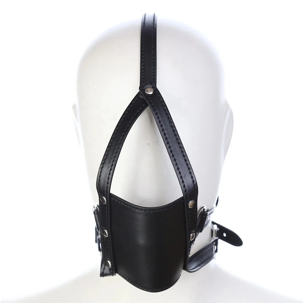 PU Leather Half Mask With Oral Fixation Stuffed Adult Game Open Mouth Gag Ball Head Harness Sex Toys for Woman