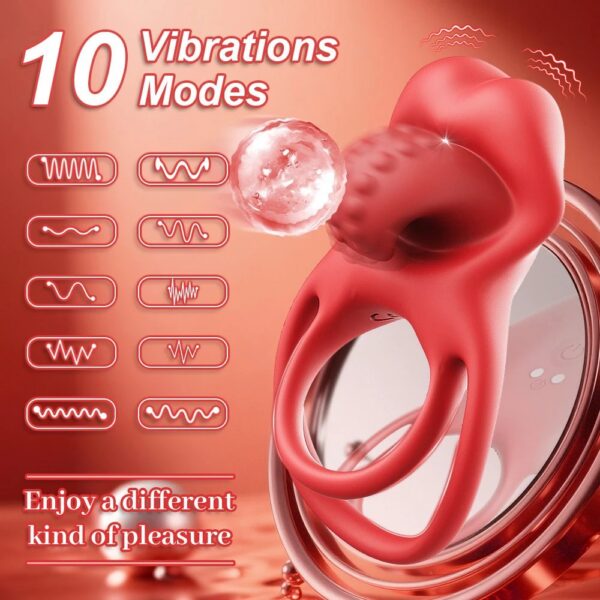 10 Modes Rechargeable Male Delay Ring Vibrating Tongue Cock Ring for Men Sex Toys