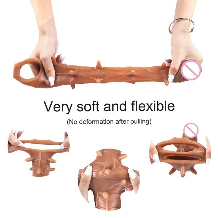 Men's Reusable Silicone Penis Sleeve Extender Realistic Vibrating Condom Extension for Cock Enlargement Sex Toys