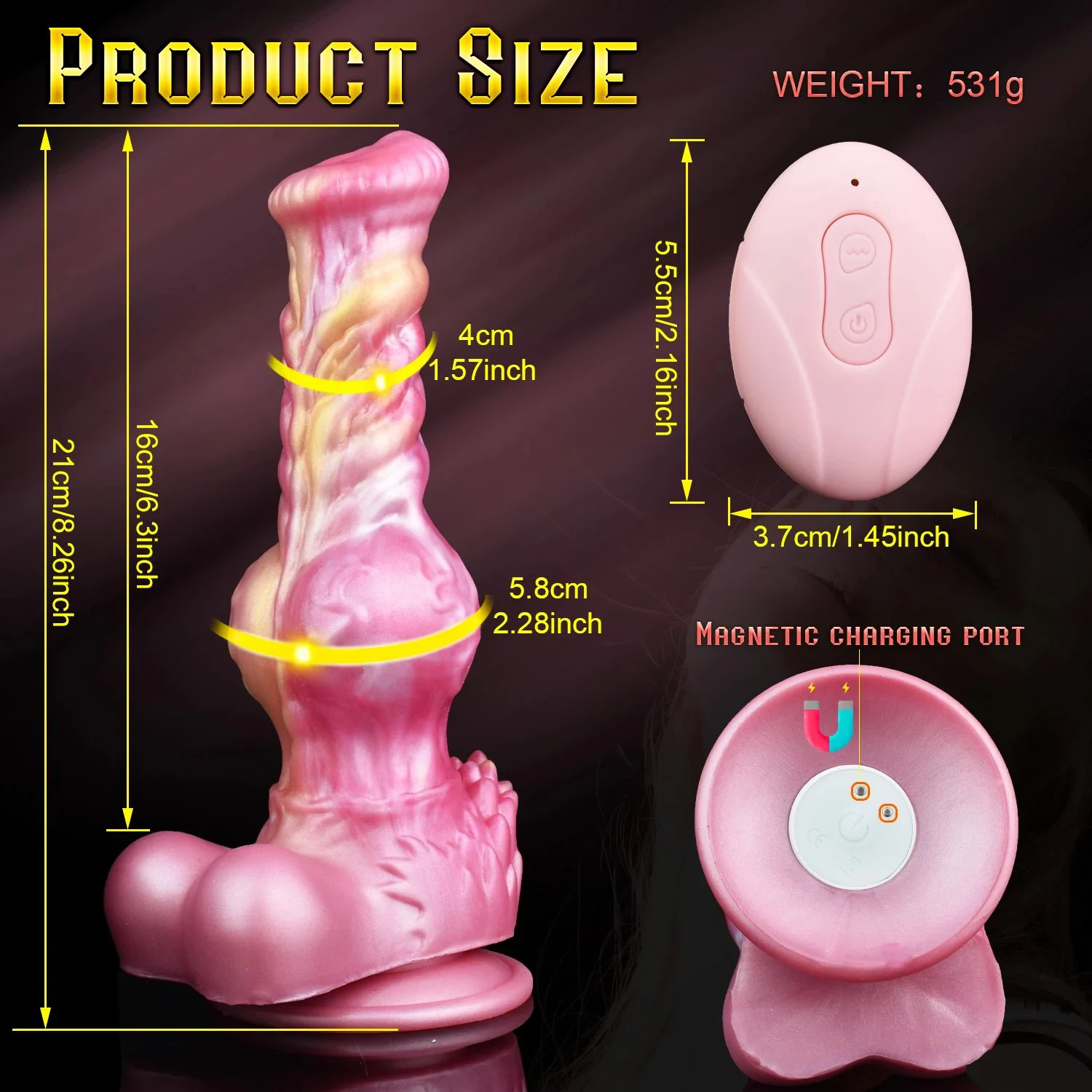 Silicone Waterproof Wireless Big Size Stretching Vibration Wolf Dildo 10 Frequency Masturbation Vibrator for Women