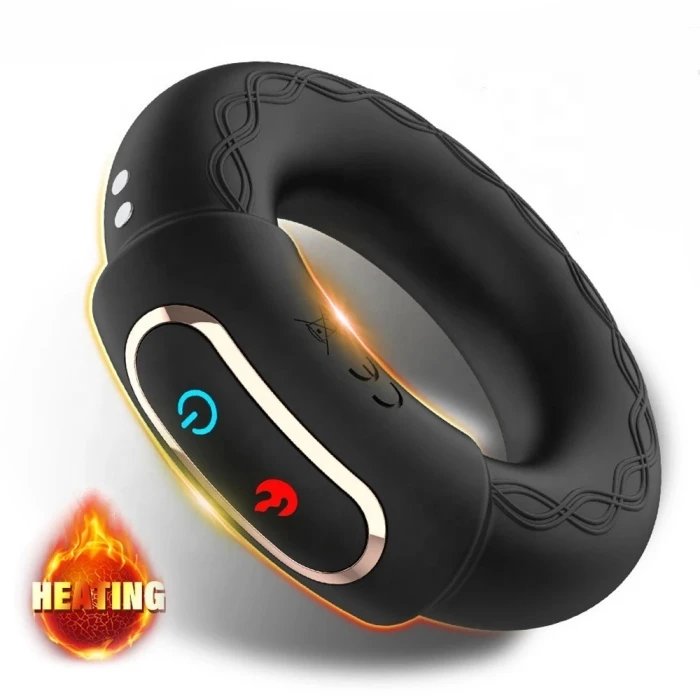 APP Controlled Men's Adult Penis Ring 10 Frequency Heating and Vibrating Cock Ring With Delay Time Feature