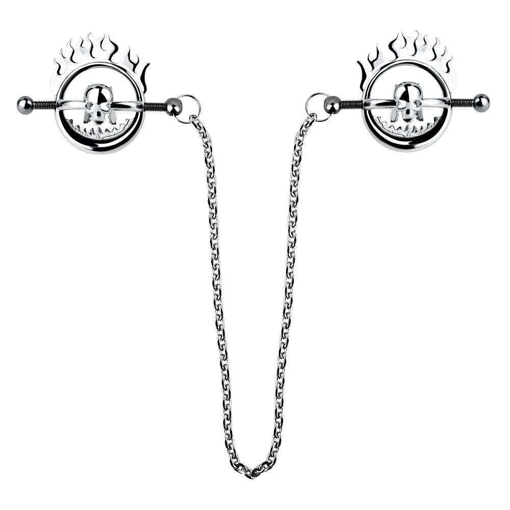 Nipple Clamp Skull Hellfire Leather Bondage Metal Chain Nipple Clamp Stimulate Breast Fun Couples Flirting Cosplay Sex Toys