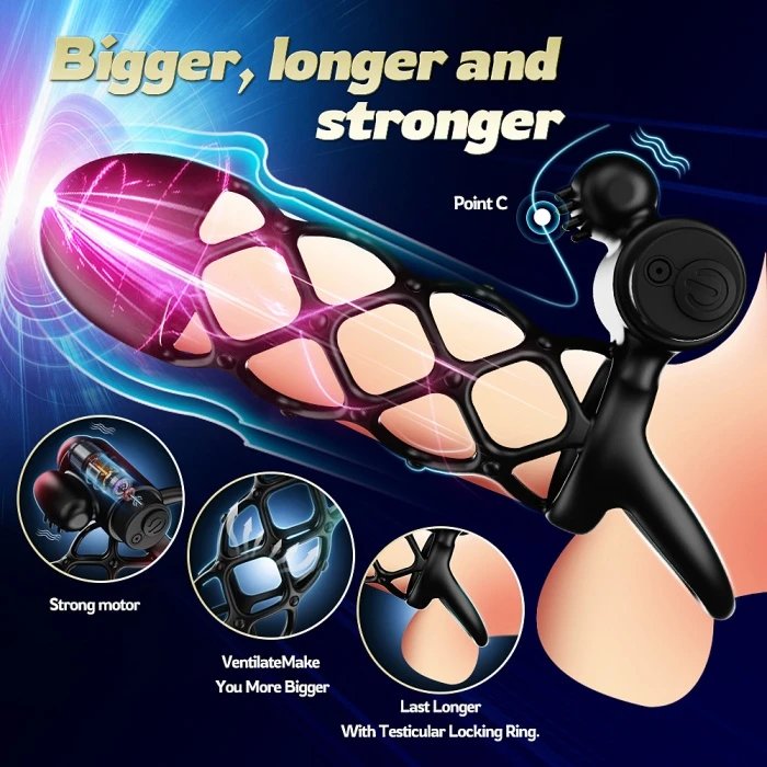 APP Controlled 10 Frequency Silicone Vibrating Penis Sleeve Double-Locking Cock Ring for Couple Stimulation Sex Toys