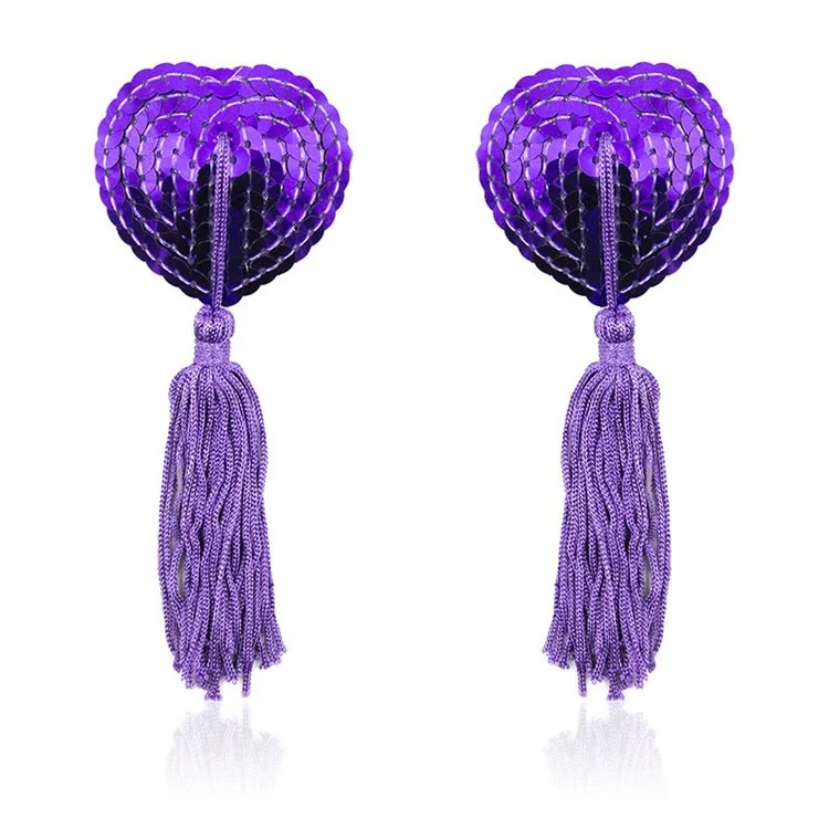 Women Sexy Sequin Heart Chest Covers Stick Breast Bra Nipple Cover Adhesive Sexy Nipple Pasties with Tassel