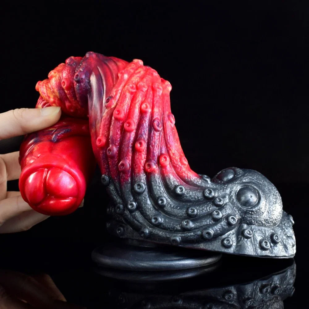 Fire Dragon Color Dildo with Sucker Soft Rubber Huge Cock Penis Colorful Animal Dildos for Adult Women