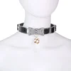 PU Leather Adjustable Neck Collar with Bow & Metal Leash Chain Bondage Neck Restraint Set