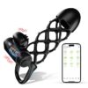 APP Controlled 10 Frequency Silicone Vibrating Penis Sleeve Double-Locking Cock Ring for Couple Stimulation Sex Toys