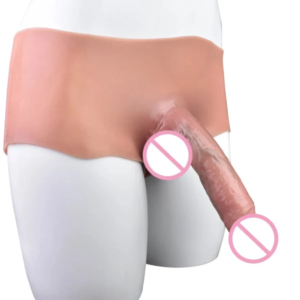 Adult Realistic Liquid Silicone Strap-On Dildo One Piece Hollow Dildo Pants Penis Enlargement Sleeve for Male Pleasure