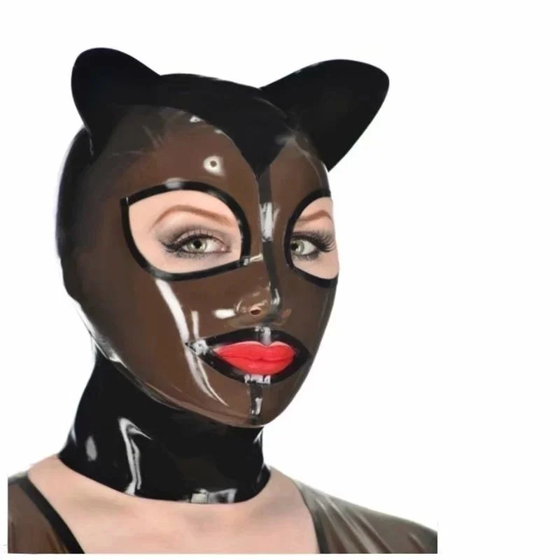 Sexy Adult Latex Cat Ear Headgear Mask with Zipper Cosplay Ultra-low-cost