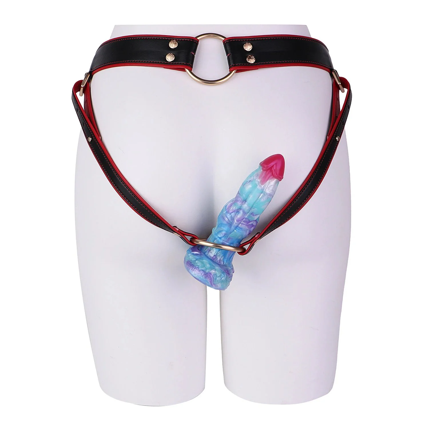 Red & Black Lockable Bondage Pants with Detachable Straps & Chastity Cage - Premium Microfiber Leather Harness for Couples