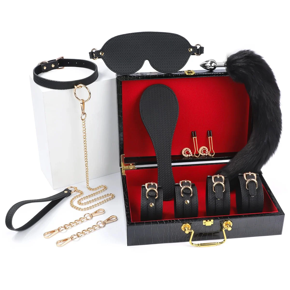 Sexy Props Black Woven PU Eight Piece Set Couple Binding and Binding Set