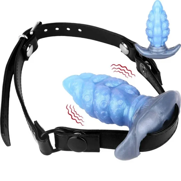 Silicone Tentacle Dildo Gag with Ball, Adjustable Strap on Mouth Gag for SM,Silicone Mouth Gag with Removable Leather Strap