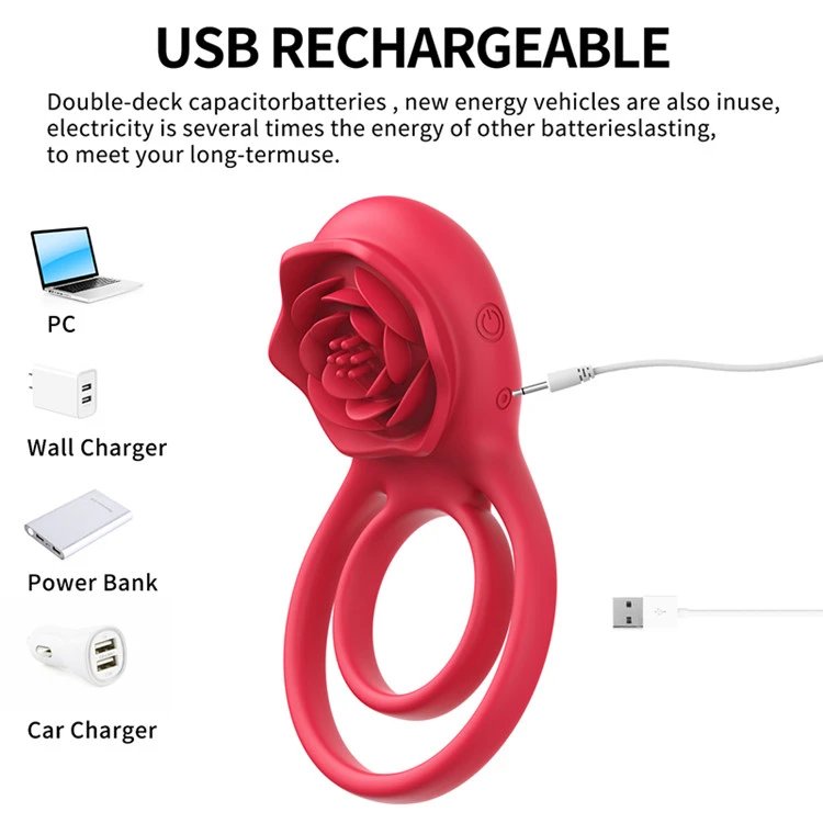 Remote Controlled Silicone Vibration Waterproof Cock Ring for Men Masturbation Rose Shaped Vibrator for Couples